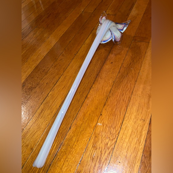 Tall Murano Italy Art Glass Blue Pink & Green Long Stem Flower - Picture 5 of 5